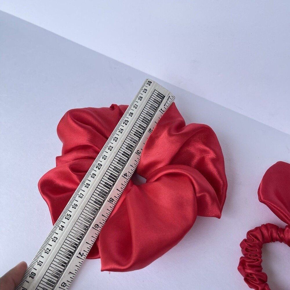 2 New Satin Scrunchie Hair Tie Red - Picture 9 of 12